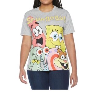 SpongeBob juniors Womens Crew Neck Short Sleeve Spongebob Gray Size XS